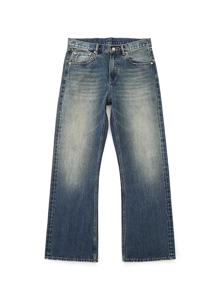 

MBBCAR High-Waisted Wide-Leg Denim Jeans Youthful Fashion Washed Red-Eared Bell Bottoms American Retro Hong Kong Style Jeans