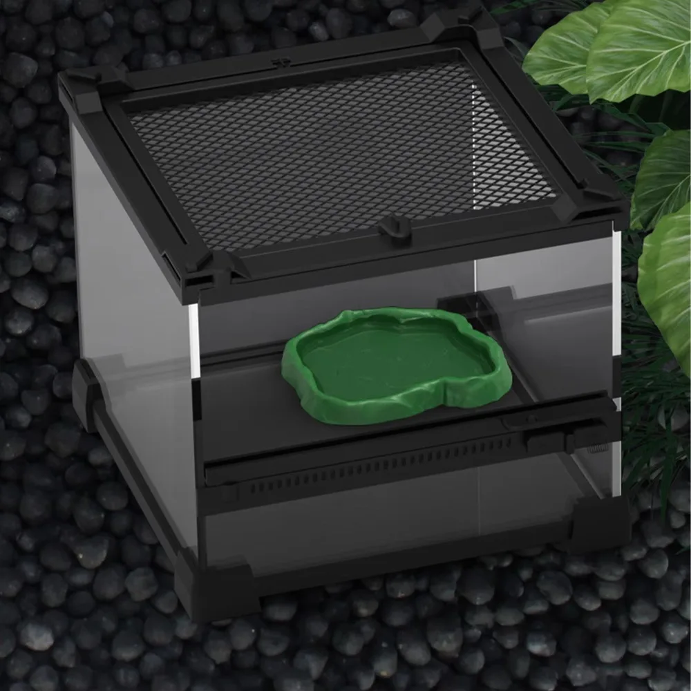 ABS Resin Reptile Feeder Bowl Imitation Rock Design Safe And Durable Feeding Bowl Dish Stone Texture Feeder Bowl Small Reptiles