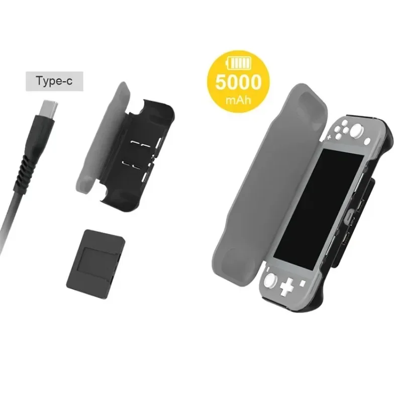 5000mAh External Battery Fast Charger Case For Nintendo Switch Lite Portable Detachable Back Back Clip Power Pack TypeC USB Case