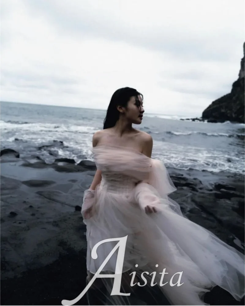 Strapless A-line Beach Prom Party Wedding Dress 2024 웨딩드레스Photo Shoot Backless Customized Korean Bridal Party Dresses