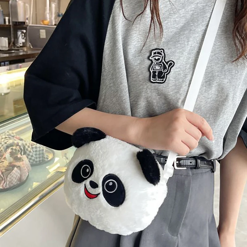 Kawaii Panda Head Plush Shoulder Bag  Kids Plush Coin Purse Storage Bag Soft Cute Cartoon Gift Crossbody Bag For Boys Girls