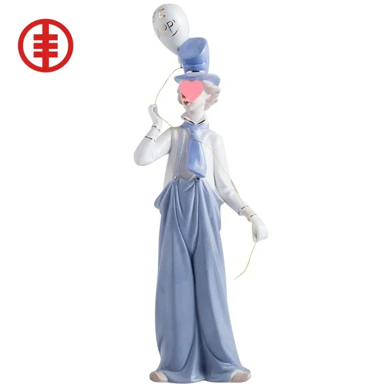 Retro circus clown ornaments ceramic joker figures home decoration furnishings