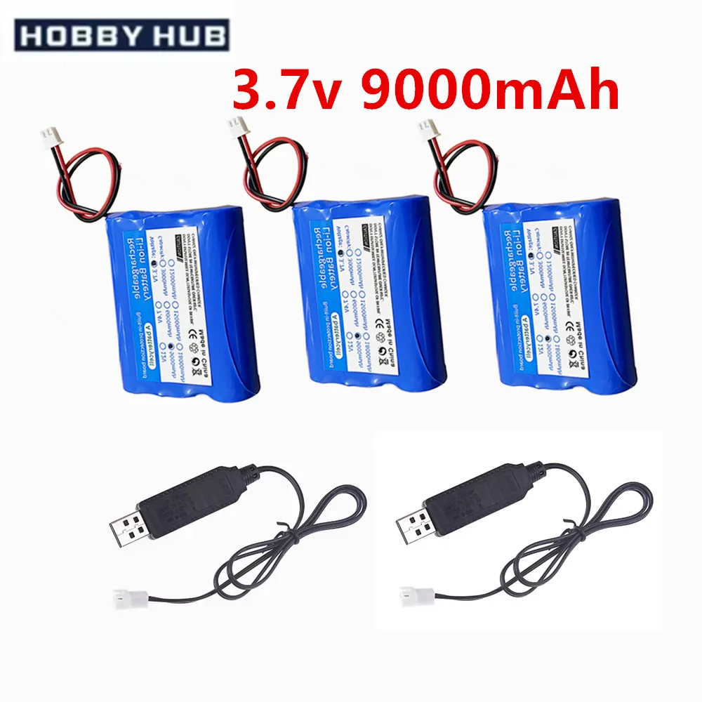 Paquete de batería recargable de 3,7 V y 9000mAh, placa de protección, batería de litio 18650 con enchufe XH2.54 y cargador USB para linterna