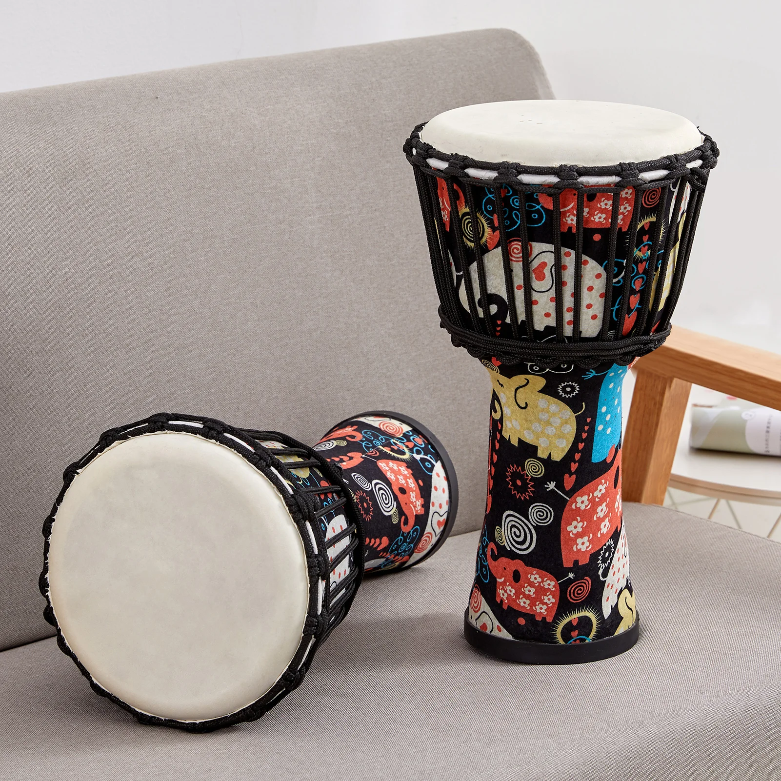 8 Inch Portable African Drum Djembe Hand Drum with Colorful Art Patterns Percussion Musical Instrument