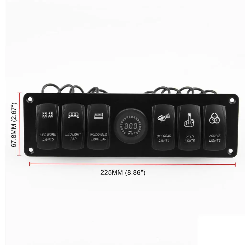 Rocker Switch Panel 6 Gang LED Voltmeter High Low Temp Resistant for 12V 24V Car Marine Yacht