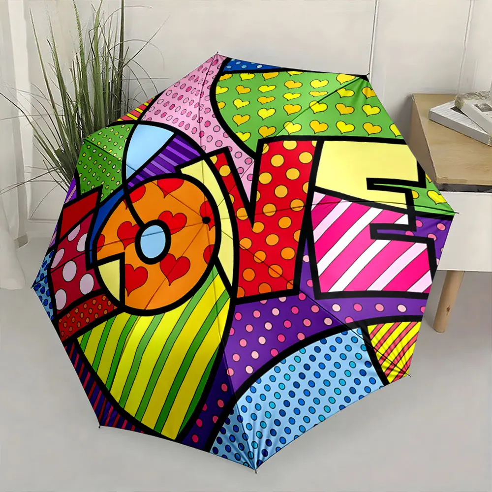 1PC Colorful Umbrella with Pop-Art Love Design Print 8 Iron Ribs Folding Umbrella Auto-Open Fashion Sunshade