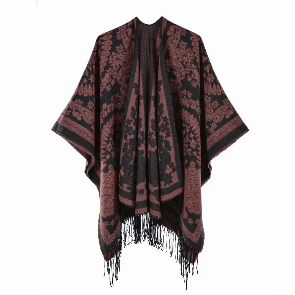 Herbst Winter Split Gestrickte Schal Quaste Doppelseitige Split Frauen Imitation Kaschmir Poncho Dame Capes Khaki Mäntel