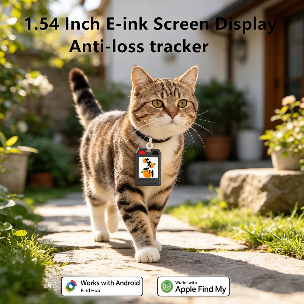 Traceur de localisation pour animaux de compagnie (chien, chat) avec écran E-Ink couleur originale, porte-clés intelligent, compatible avec Find My Find Hub, anti-perte.