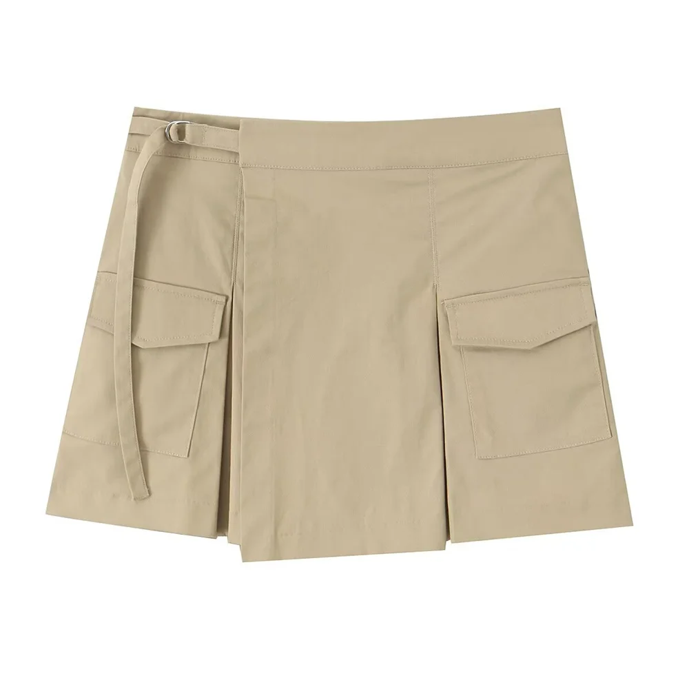 

Taop&Za Women's Summer New Style Tripstrap with Metal Buckle workwear Wide Fold Decorative High Waist Skirt Pants
