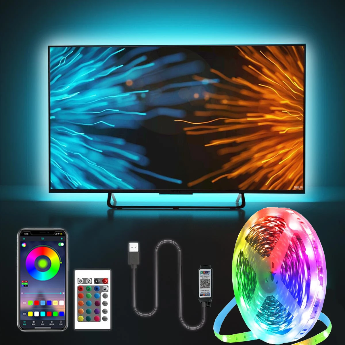 USB TV Backlit LED Strip Lights ,with Built-in MIC Music Sync Remote,Bedroom Bluetooth APP Controlled LED Kit, Game Room Decor