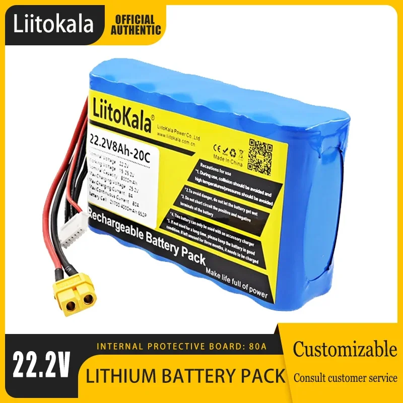 

LiitoKala 22.2V 8000mAh 6S 10C 20C 22.2V XT60 21700 Li-ion Battery RC Battery Pack for RC Boat Cars Drone