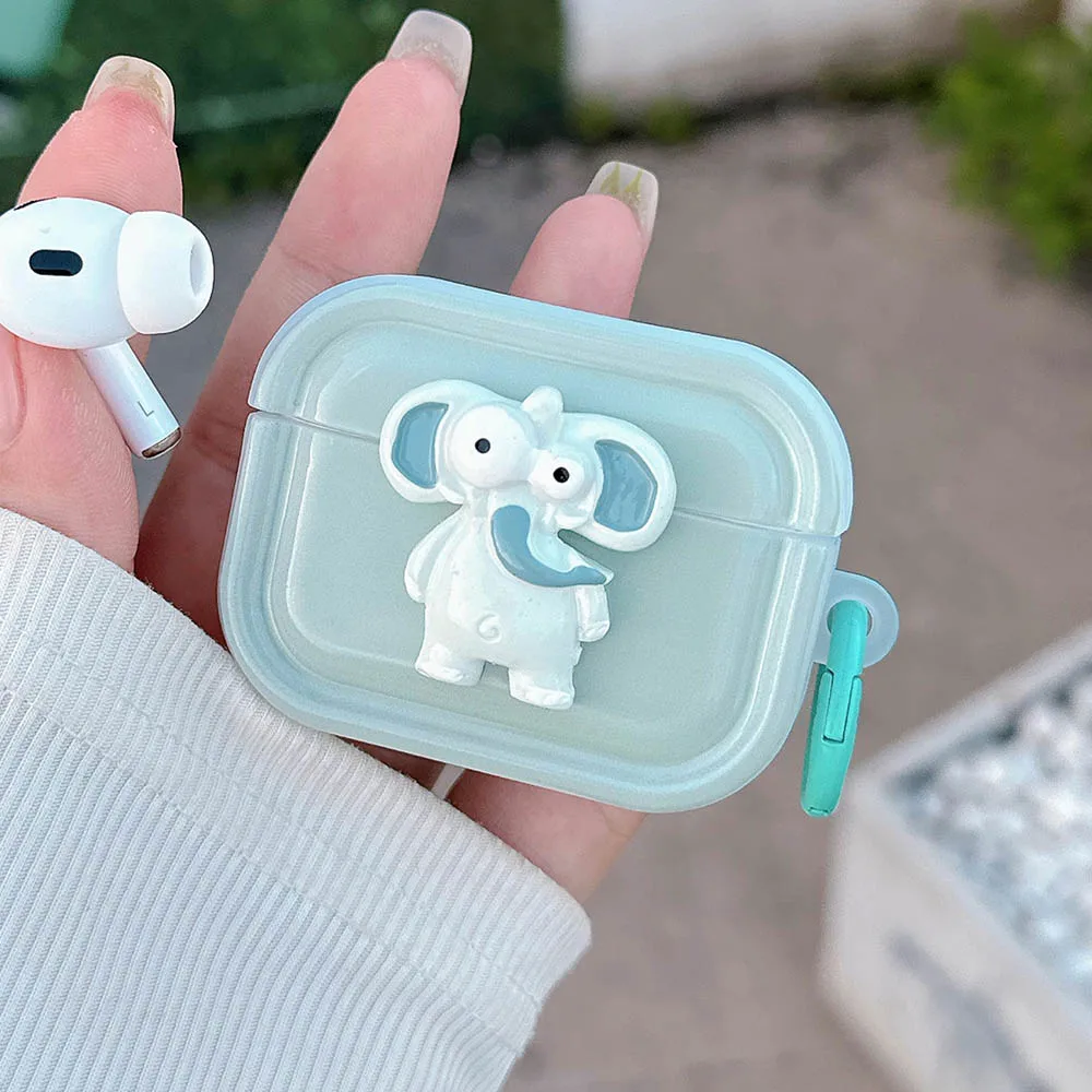 Case For Apple Airpods 1 2 Earphone Cover Cartoon 3D Crocodile Elephant Protective Headset Funda For Airpod Pro 2 3 with Keyring