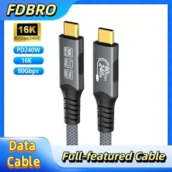 16K USB C to C  80Gbps USB 4.0 Type-C Data Extension 240W Fast Charging Video Cable Super Speed Data Storage For USB C Monitor