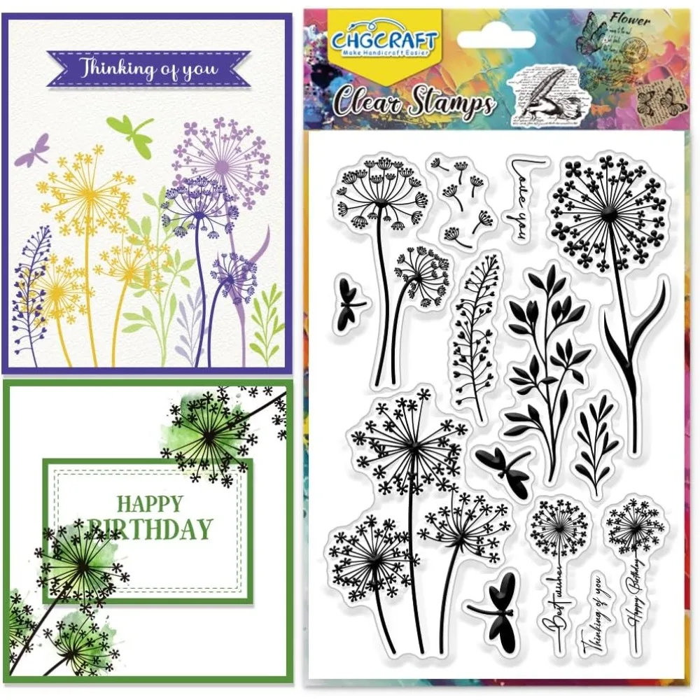 Dandelion Stamps Dragonfly Transparent Stamps Clear Stamp Seals for DIY Scrapbooking Photo Album Decoration 4.3x6.3inch