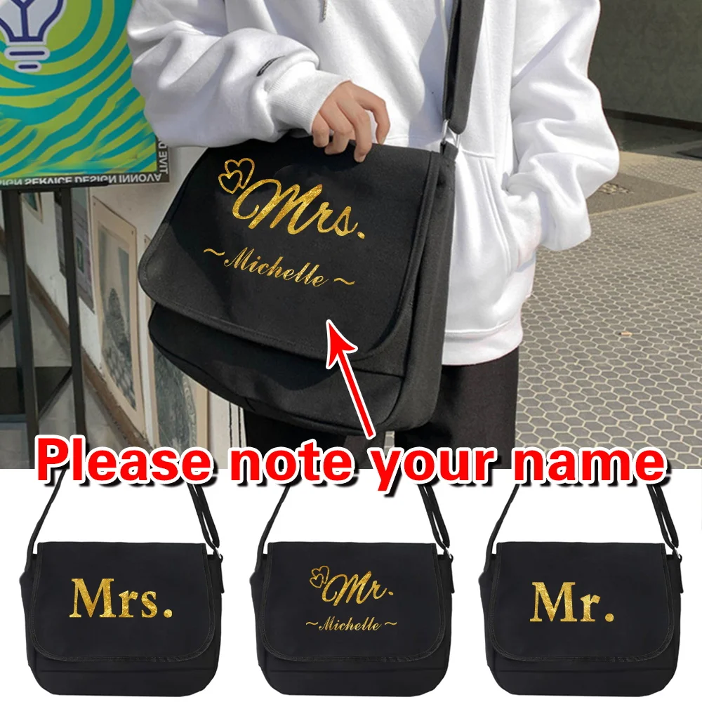 

Customized Name Canvas Messenger Bag Teenager Shoulder Tote Bags Casual Handbag Versatile Flip Book Bag Crossbody Purse
