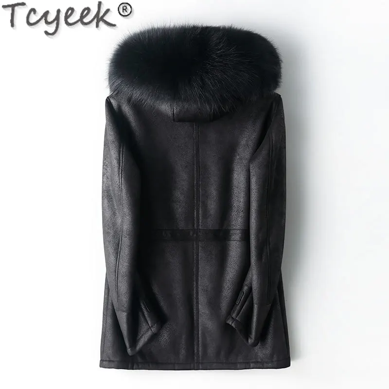 Tcyeek 100% Wool Coat Men Winter Clothes Warm Sheep Shearling Jacket Man Casual Parka Real Raccoon Fur Collar Chaquetas Hombre