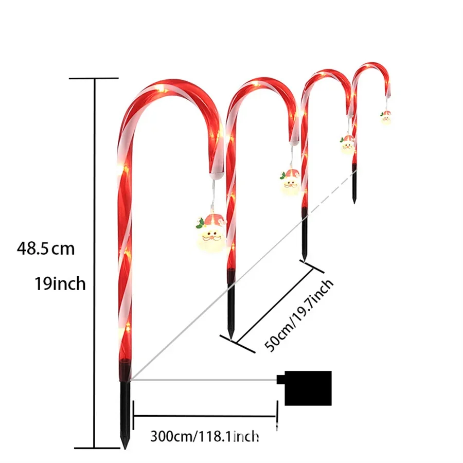 Natal Solar Candy Cane Lights, Star Snowflakes, Papai Noel, Outdoor Pathway Marker Lights for Garden Decor, 8 Packs