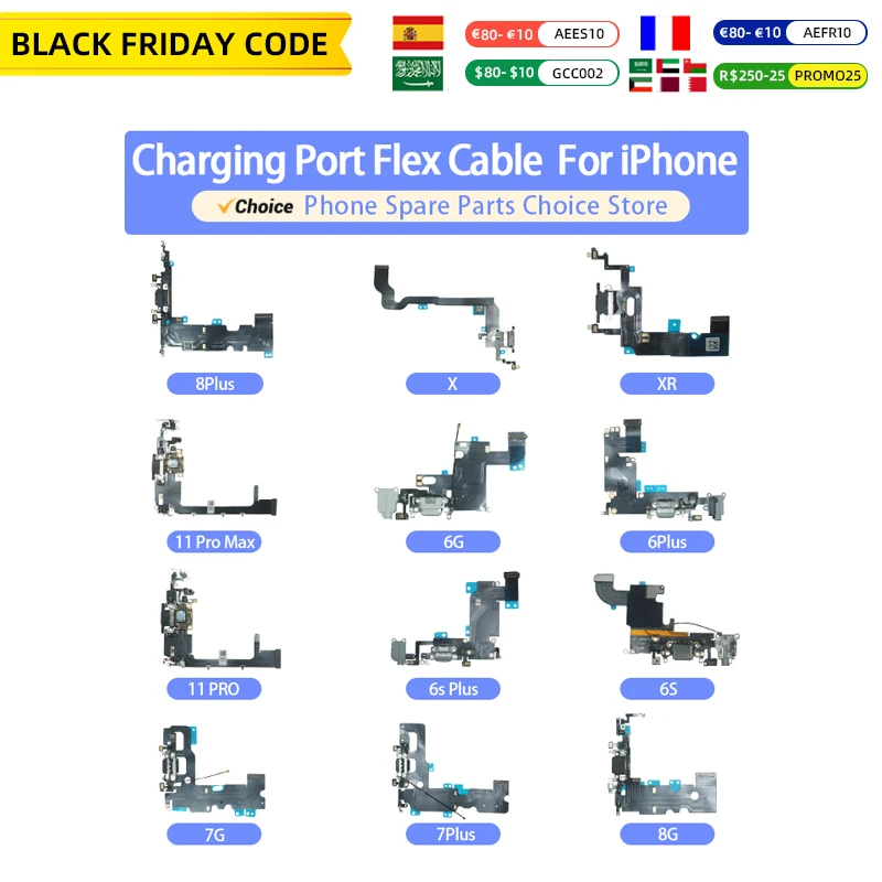 1 Piece USB Charging Port Charger Dock Connector Flex Cable For iPhone 6 6s 7 8 Plus X XS Max XR 11 Pro Max Phone Repair Parts