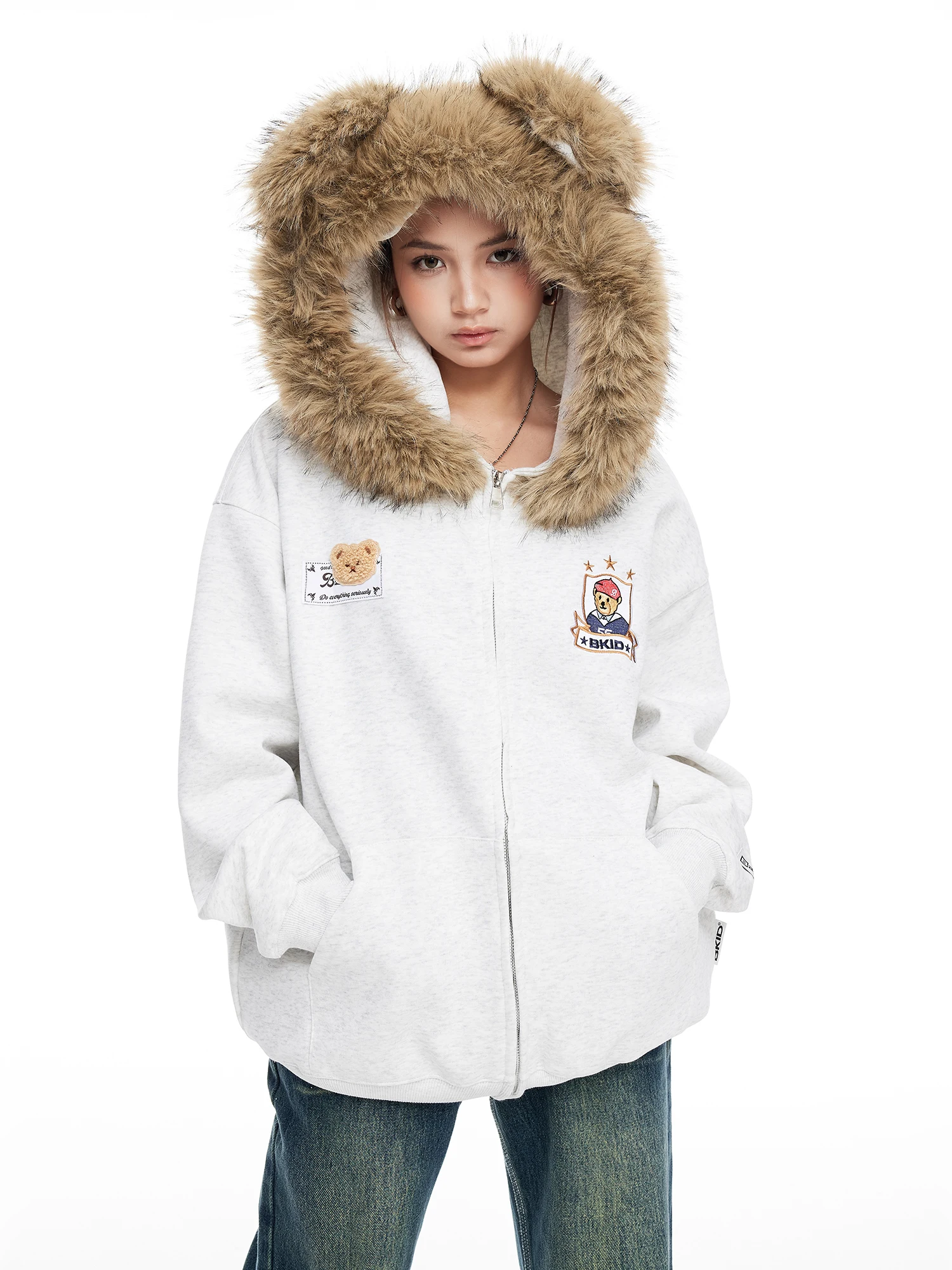 

Street Sle Loose Fit ort Jaet BKAC94 Women's Long Sve Polyester Fiber Cotton Blend Casual Coat with Zipper