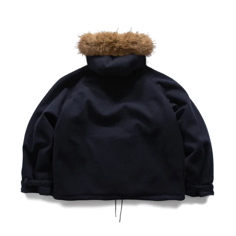 New Japanese Minimalist Fabric with Detachable Fur Collar Three-dimensional Cutting Loose Fit Cotton Jacket for Men and Women