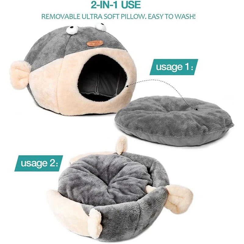 Cat Beds for Indoor Cats - Cat Bed Cave with Removable Washable Cushioned Pillow, Lively Cat Beds & Furniture, Grey-AD23
