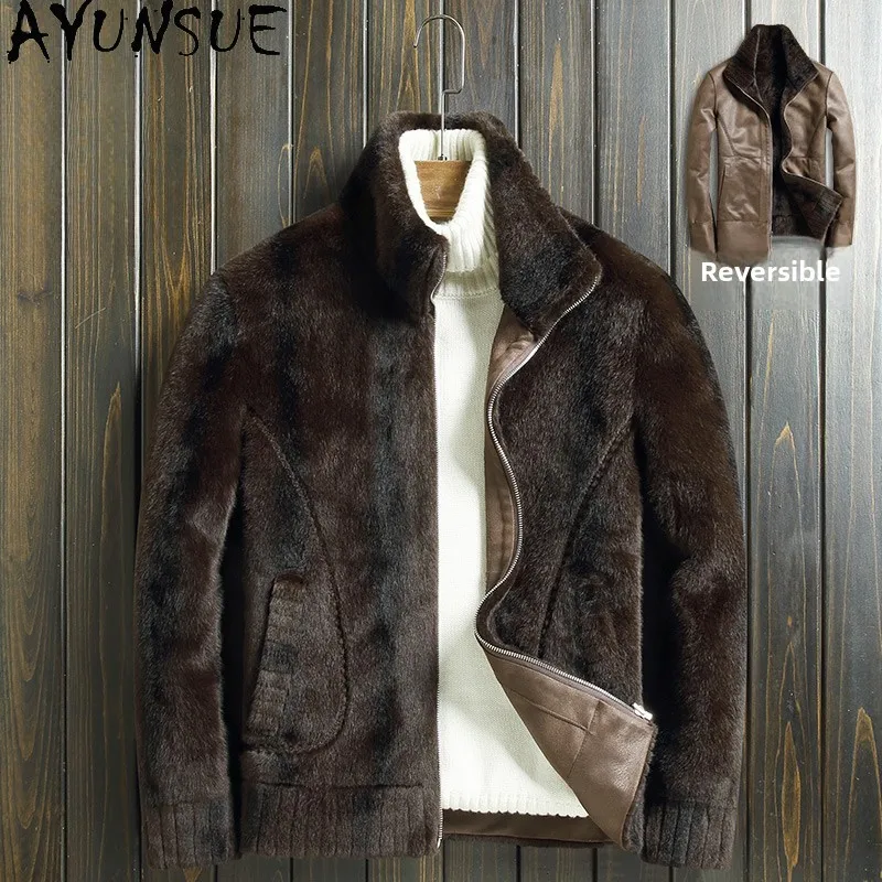 AYUNSUE, chaqueta de invierno de piel sintética de visón Para Hombre, ropa de alta calidad Para Hombre, prendas de vestir de invierno de moda Reversible Para Hombre, Casacas Para Hombre