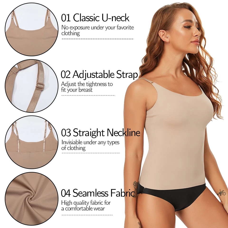 Women Shapewear Smooth Body Shaping Camisole Tank Top Tummy Control Camisole Slimming Compression Vest Undershirt