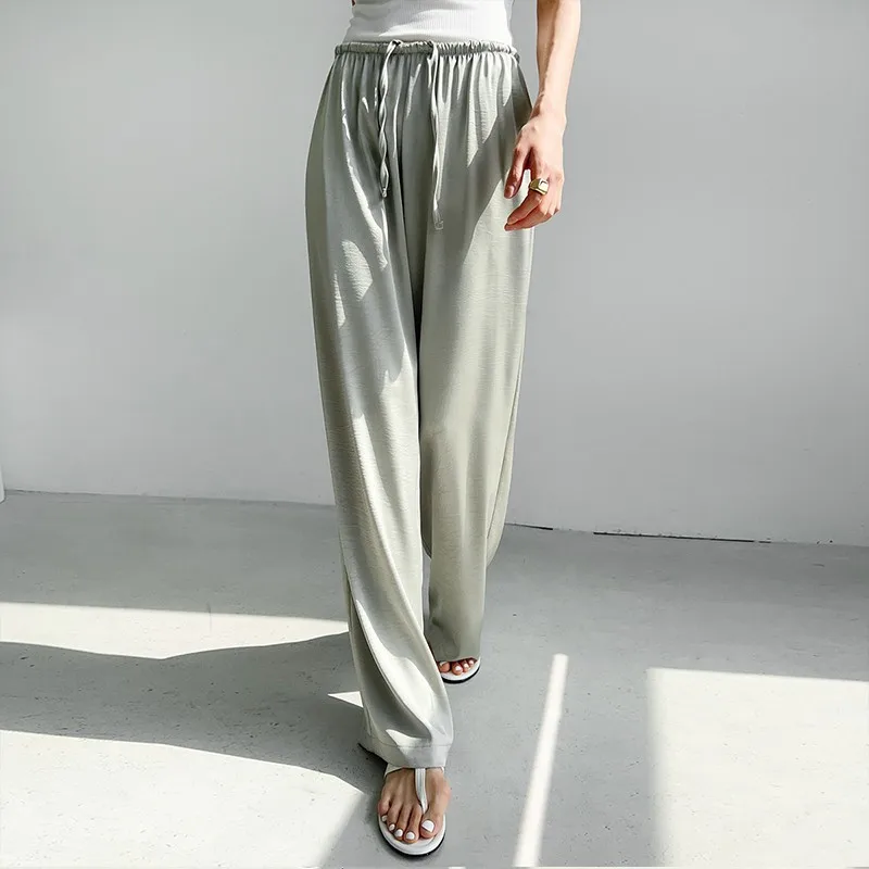 Cool Wide-Leg Pants Women's Summer Thin Ice Silk Chiffon Sun-Proof Trousers Straight Lazy Ice Quick-Drying Yamamoto Pants