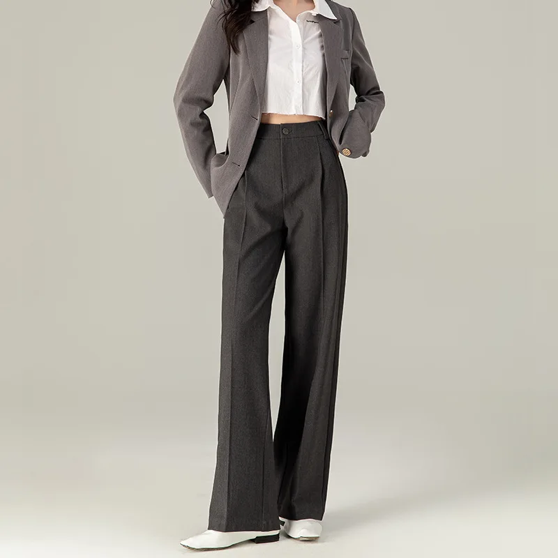 

Women Woolen Suit Pants 2026 New Loose Professional Office Business Long Trousers For Spring And Autumn High-end Gray Black