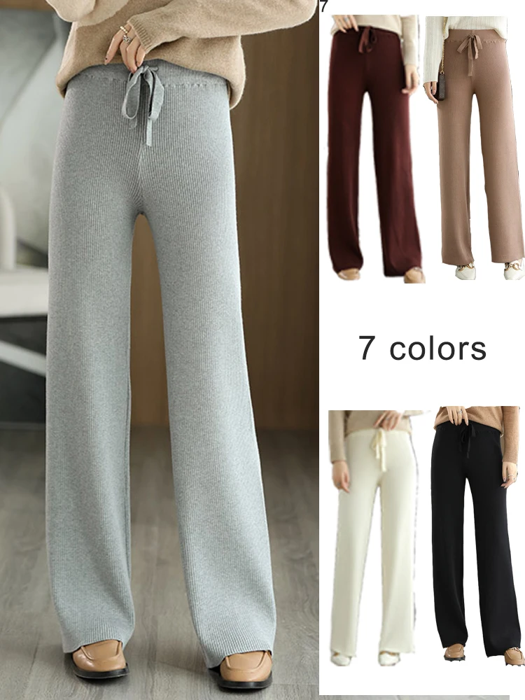 

2025 New Women's Wool Wide Leg Pants Solid Color Design Women's Pants Elegant Commuting Essential Pants