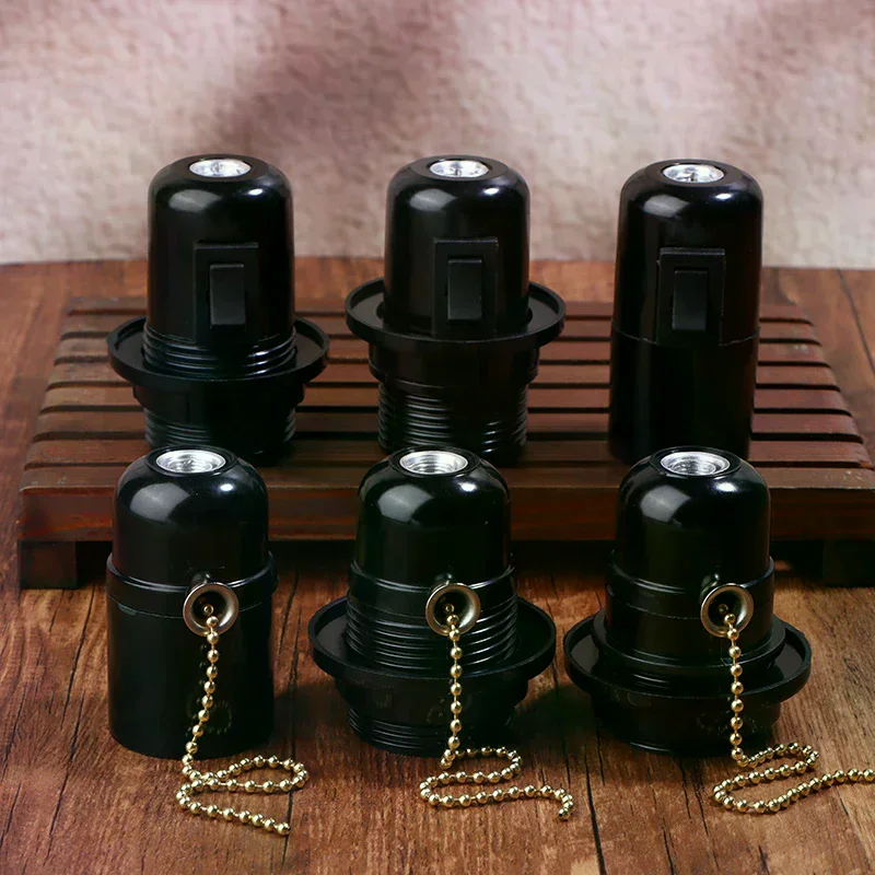 1pc Holder with Push Button E27 Bakelite Self-locking Light Body with Zipper Switch Lamp Base E27 Full Tooth Half Tooth Lamp