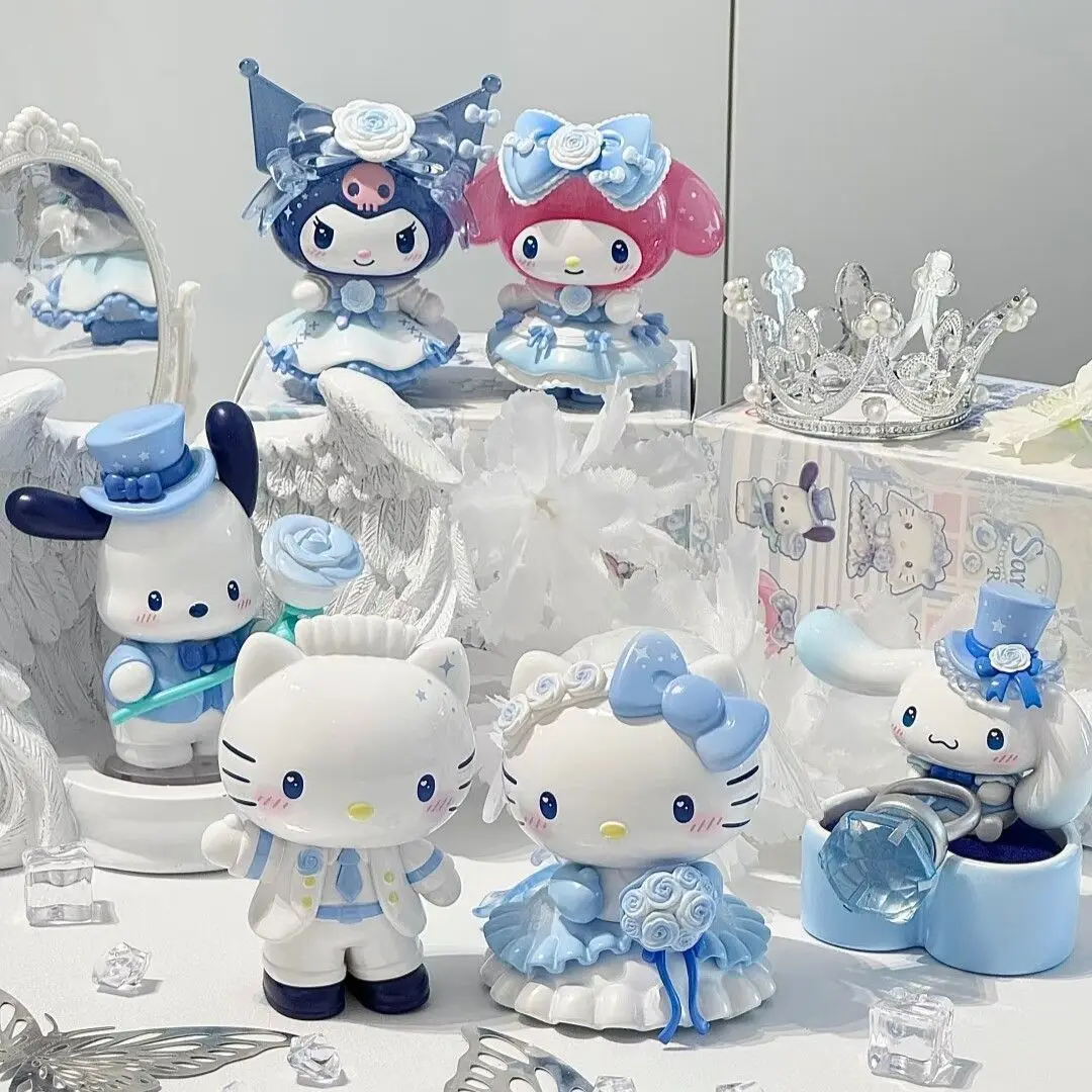 In Stock Sanrio Series Hello Kitty Kuromi My Melody Cinnamoroll Pochacco 6-Piece Set Romantic Wedding Series Cartoon Dolls