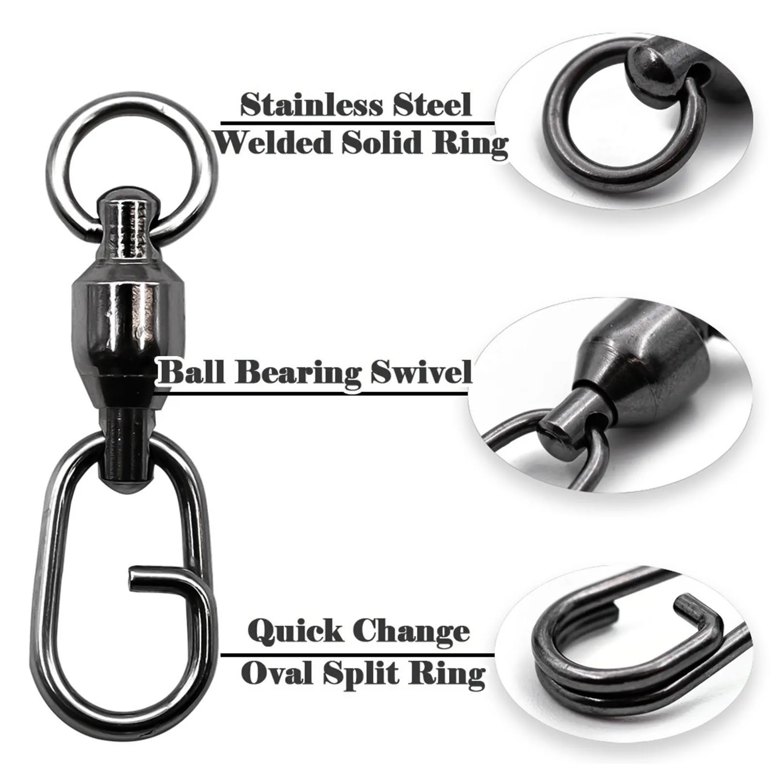 25pcs Fast Change Fishing Clip Snaps Fishing Rolling Swivel Free Spinning Bearing Fishing accessories Lake River Coastal Water
