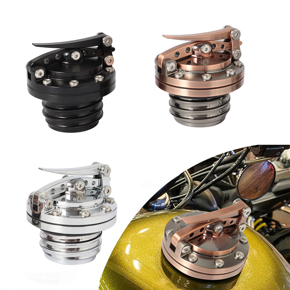 Motorrad-CNC-Aluminium-Schnellverschluss-Tankdeckel, Tankdeckel für Kraftstoff, schwarz/chrom, für Harley Touring Road King Softail Sportster
