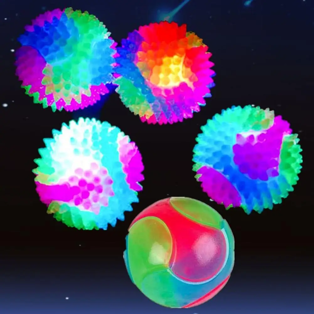 Pet Light Up Toy Ball Glowing LED Puppy Flashing Elastic Ball Toy Color Light TPR Ball Interactive Toys For Cats Small Dogs