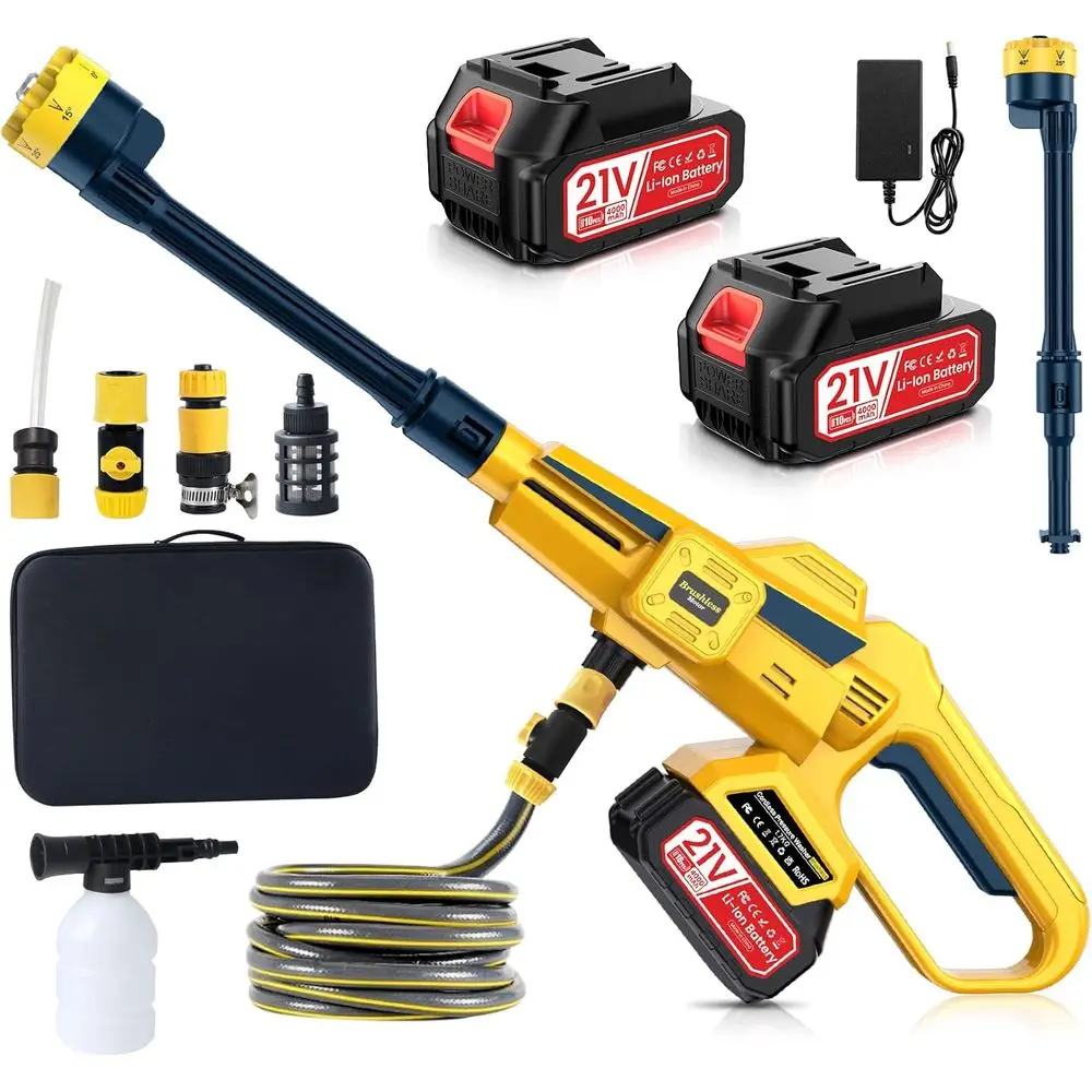 

Беспроводная мойка высокого давления, портативная, с регулировкой скорости (3 режима), с бесщеточным двигателем, 2 аккумулятора по 4000 мАч, насадка-распылитель 6 в 1