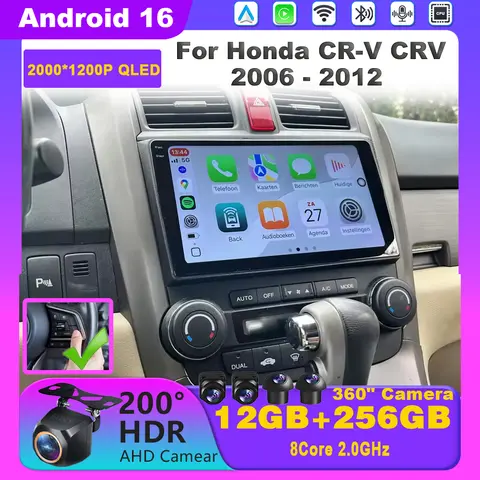 Android 16 For Honda CR-V CRV 2006 - 2009 2010 2011 2012 GPS 4G+WIFI BT Car Radio Carplay Multimedia Player Car Screen Monitor