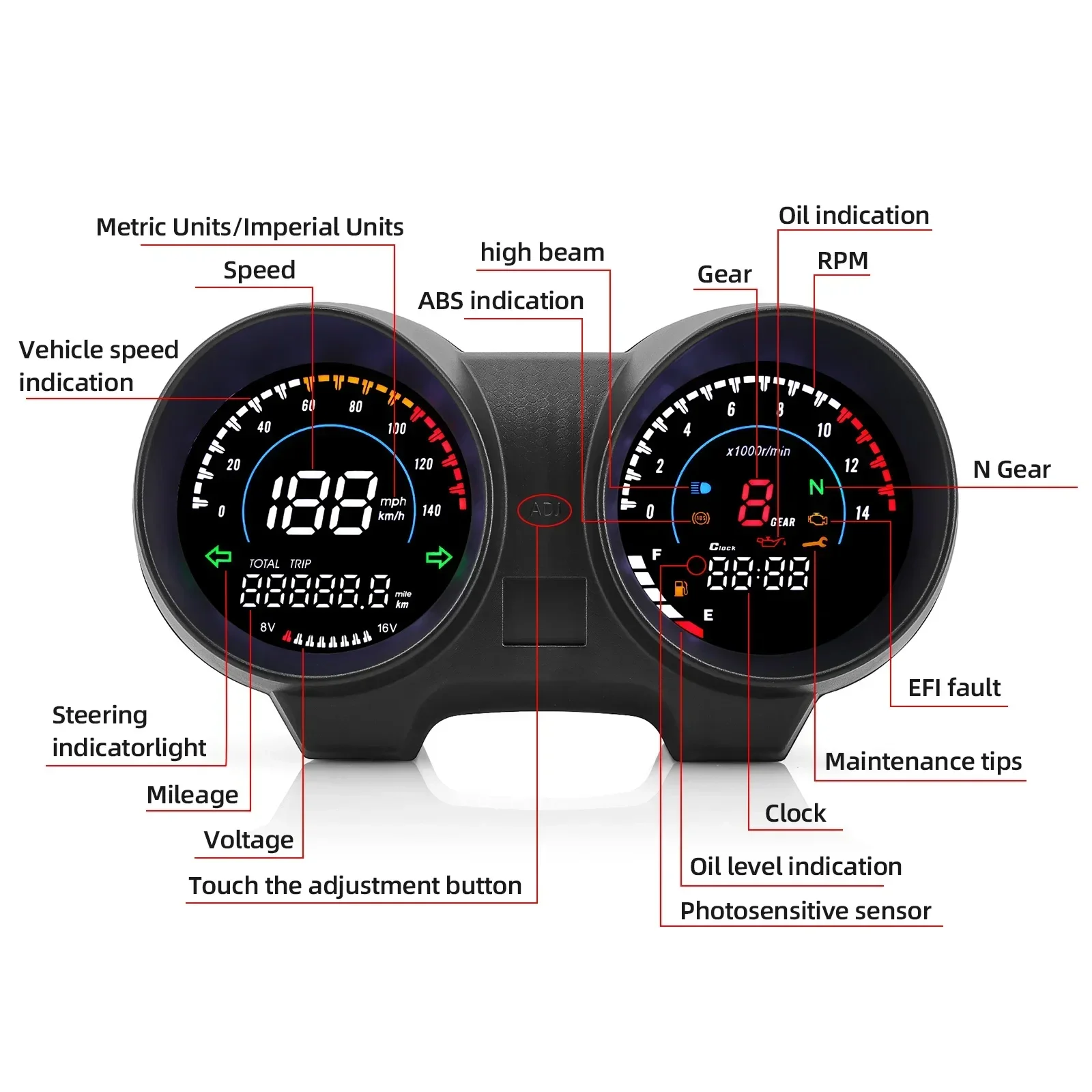 2023 New Motorcycle Digital Dashboard Speedometer Odometer RPM Meter LED Display for Brazil CG150 for TITAN150 Fan150 Motorcycle