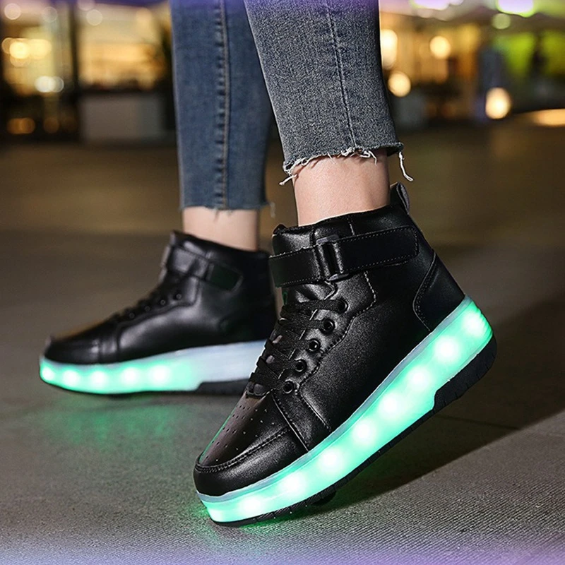 Rollers Shoes Fashion Casual For Kids Parkour Deform Sneakers Adjustable Wheel Light Up Skates Shoe Children\'S Unise