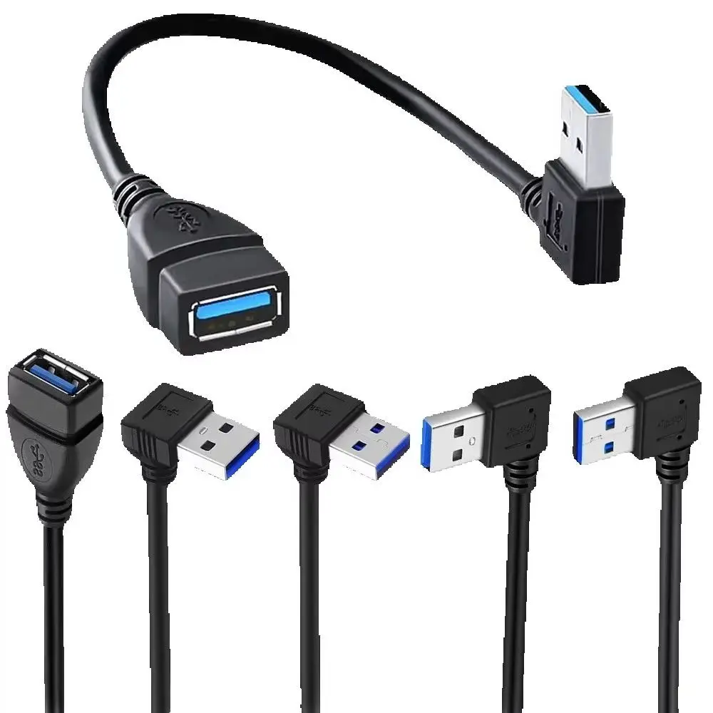 

90 Degree USB 3.0 A male to female Adapter Cable Angle USB2.0 Extension Extender Fast Transmission Left/Right/Up/Down 5Gbps Cord