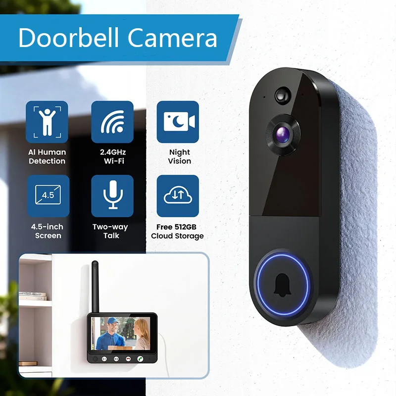 

Беспроводной дверной звонок с камерой 1080P, высокое разрешение, ночное видение, PIR-датчик движения, двусторонняя аудиосвязь, для дома и офиса