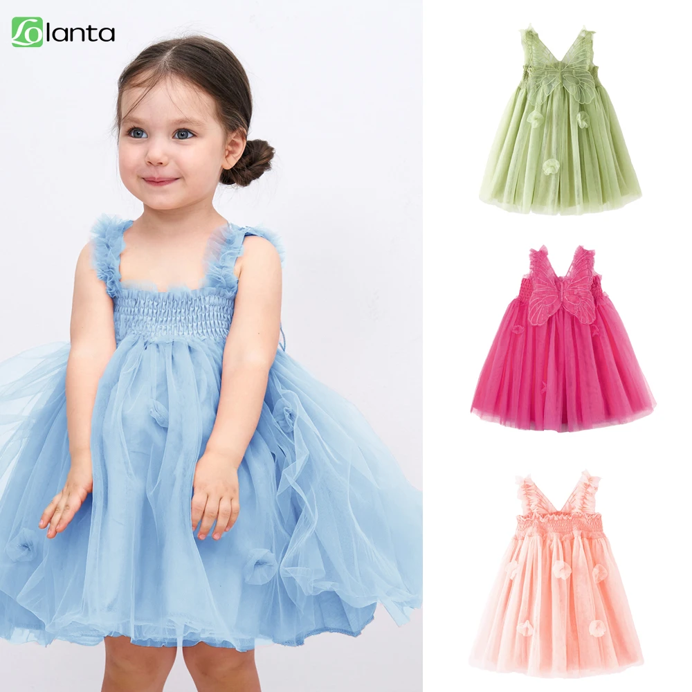 LOlanta Baby Girl Dress Tulle Butterfly Toddler Girls Princess Tutu Floral Dresses Sleeveless Wedding Party Birthday Dress