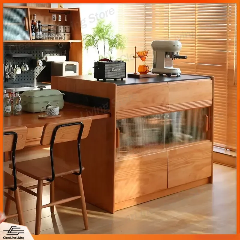 Nordic Solid Wood Dining Table Extendable Kitchen Island with Storage Small Apartment Multifunctional Retractable Desk