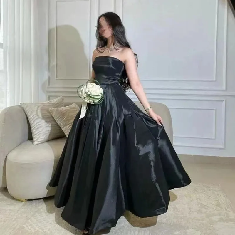 

Customized Prom Dresses for Women Evening Gala Strapless Zipper Back Bridal Gowns Floor Length Ruched A Line Wedding Guest Dress