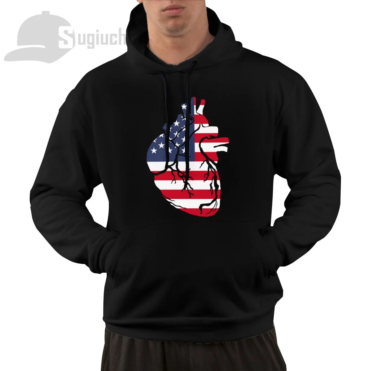 Usa Anatomical Heart Shape Country Flag Cotton Pullover Hoodie Men Women Unisex Hip Hop Style Sweatshirt