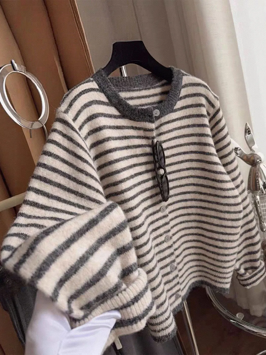 

Вязаный свитер в полоску в стиле ретро, женский длинный све, мягкая цветная блузка, осень-зима, свободный крой, корейский сле