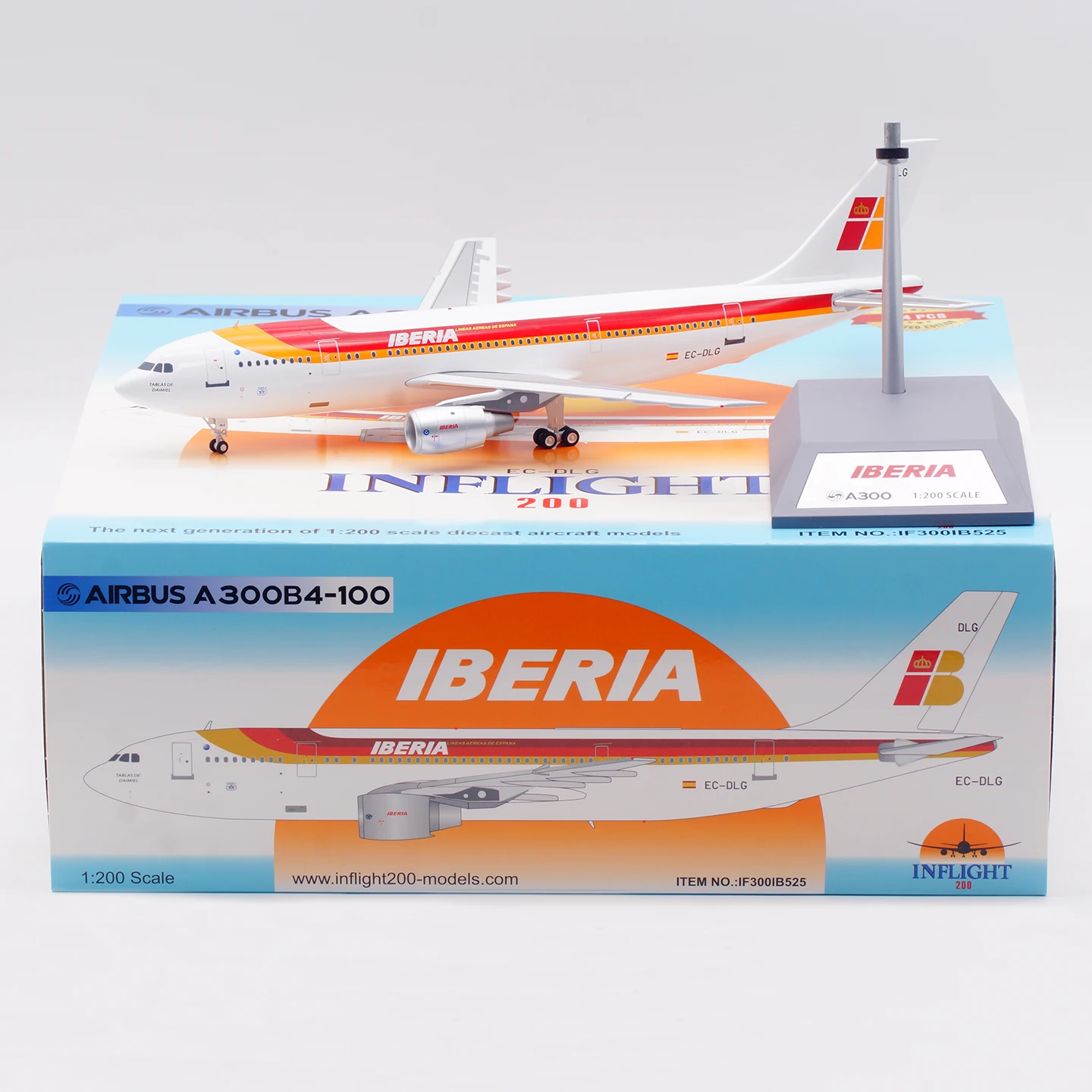 IF300IB525 Model Samolotu Kolekcjonerski ze Stopu Metalu, Prezent, INFLIGHT 1:200 Iberia Airbus A300B4, Odlewany Model Samolotu, Model Jetu EC-DLG ze Stojakiem