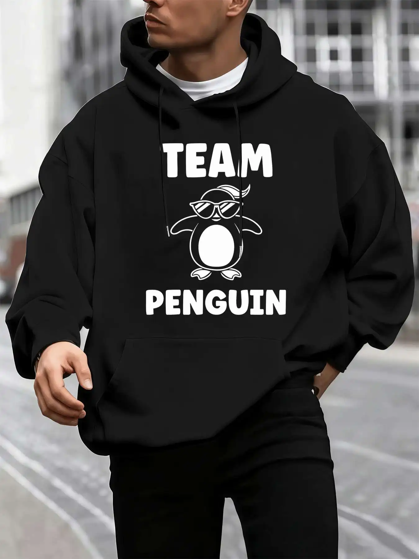 هوديي برسومات Team Penguin مصنوع من القطن الفاخر، سهل التركيب، مسامي، كاجوال، طباعة بيان #1