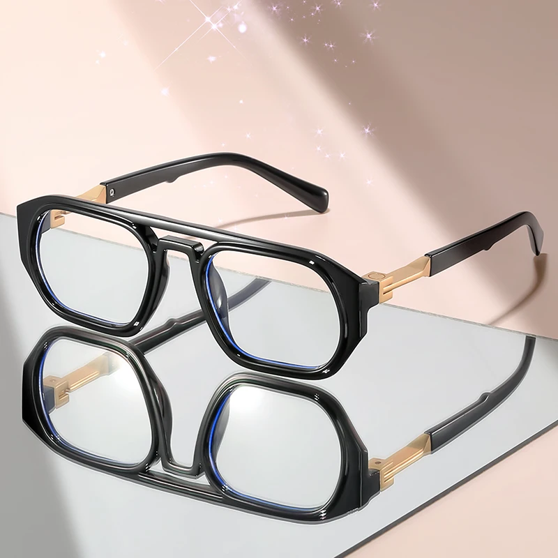 2025 New minimalist double-beam flat glasses with metal links and classic pilot glasses