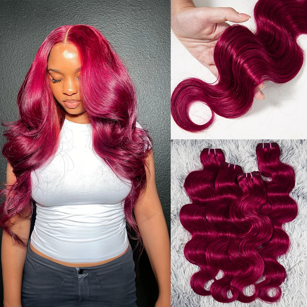 

99J бордовые пучки человеческих волос объемная волна необработанные девственные волосы наращивание человеческих волос винно-красные 1/3/4 пучки человеческих волос